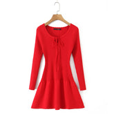 O neck Long Sleeve Knitting Mini Dress
